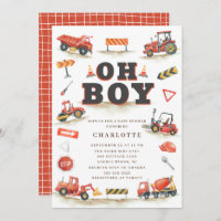 Cute Red Construction Truck Baby Shower Invitation