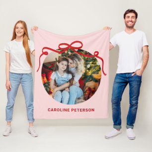 Cute Red Coquette Bow Ribbon Custom Photo Gift Fleece Blanket