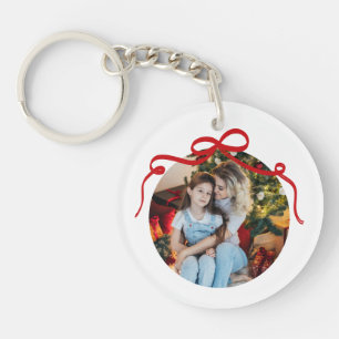 Cute Red Coquette Bow Ribbon Custom Photo Gift Key Ring