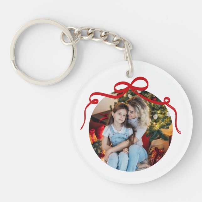 Cute Red Coquette Bow Ribbon Custom Photo Gift Key Ring (Front)