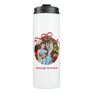 Cute Red Coquette Bow Ribbon Custom Photo Gift Thermal Tumbler