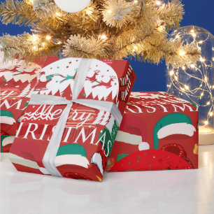 Cute red Cosy Christmas Hats Scarves & Socks Wrapping Paper