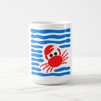 Cute Red Crab & Blue Waves Coastal Coffee Mug