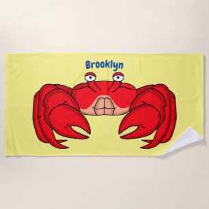 Cute red crab cartoon illustration beach towel