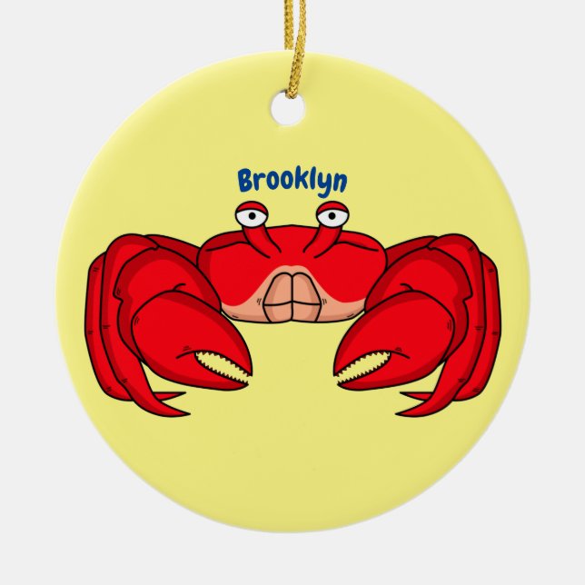 Cute red crab cartoon illustration ceramic tree decoration (Front)