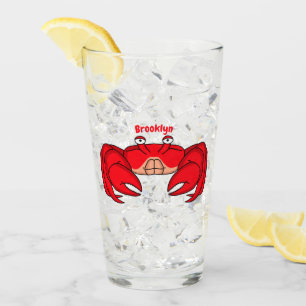 Cute red crab cartoon illustration glass