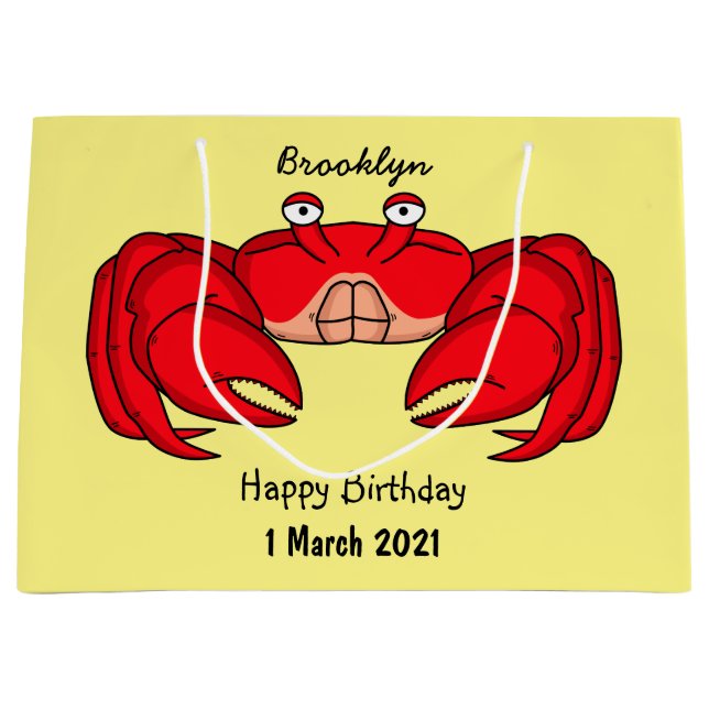 Cute red crab cartoon illustration large gift bag (Front)