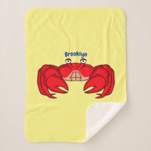 Cute red crab cartoon illustration sherpa blanket