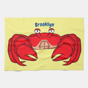Cute red crab cartoon illustration tea towel