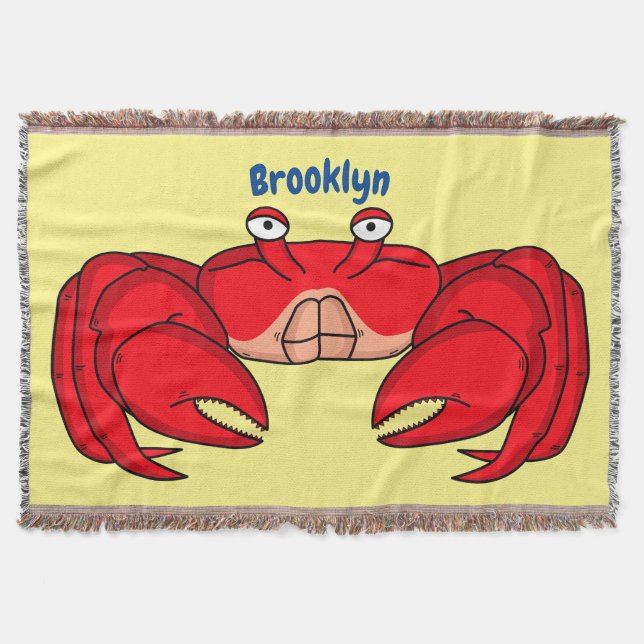 Cute red crab cartoon illustration throw blanket (Front)