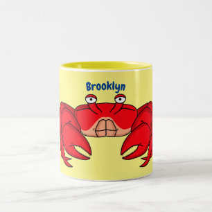 Cute red crab cartoon illustration Two-Tone coffee mug
