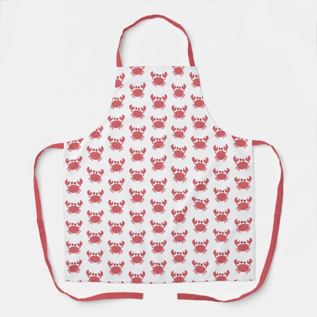 Cute Red Crab Pattern - Coastal Themed Apron (Front)