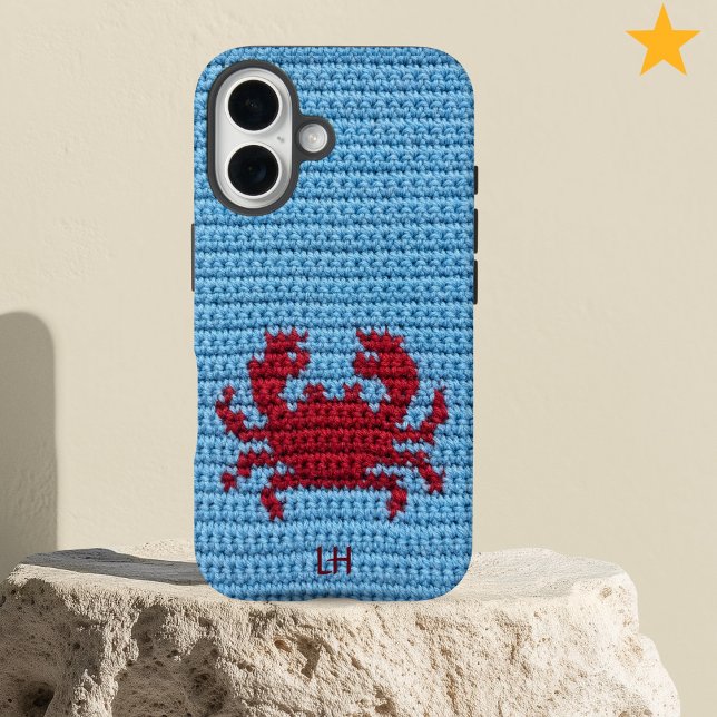 Cute Red Crochet Crab Yarn Custom Name Initials Case-Mate iPhone Case (Creator Uploaded)
