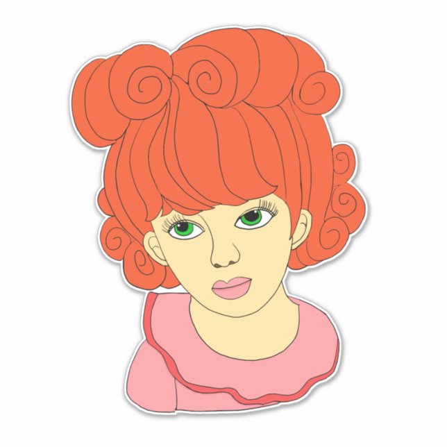 Cute Red Curly Hair Little Girl cartoon art (Front)
