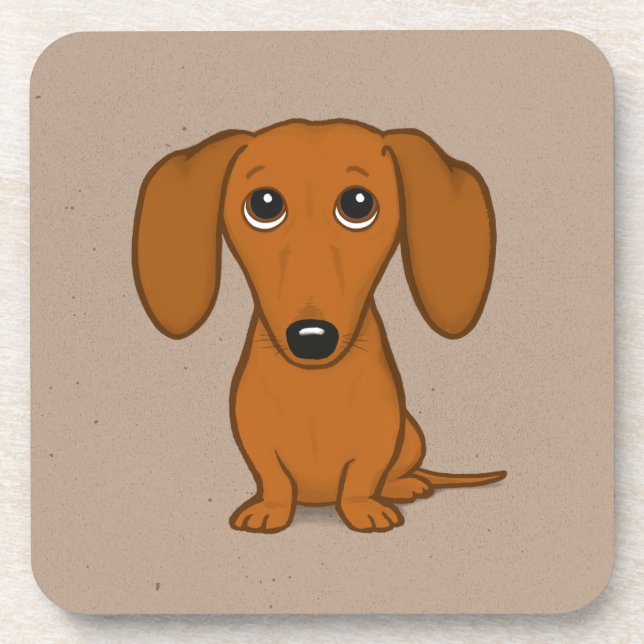 Cute Red Dachshund | Funny Cartoon Wiener Dog Coaster (Front)