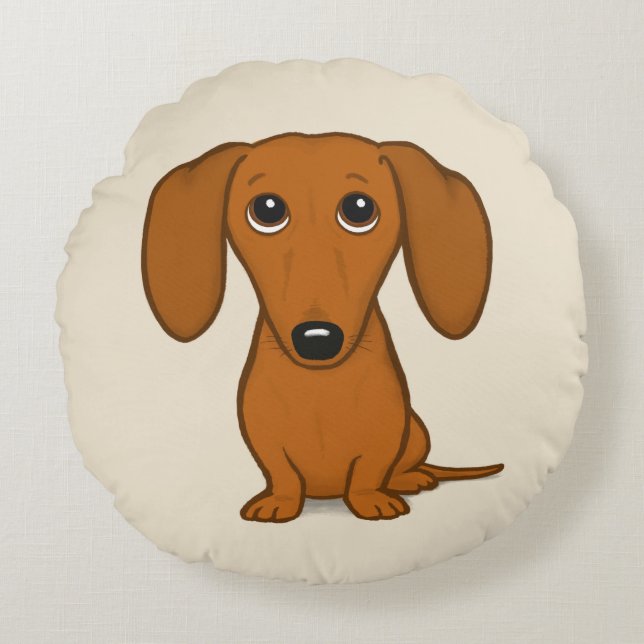 Cute Red Dachshund | Funny Cartoon Wiener Dog Round Cushion (Front)