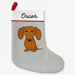 Cute Red Dachshund   Funny Cartoon Wiener Dog Small Christmas Stocking