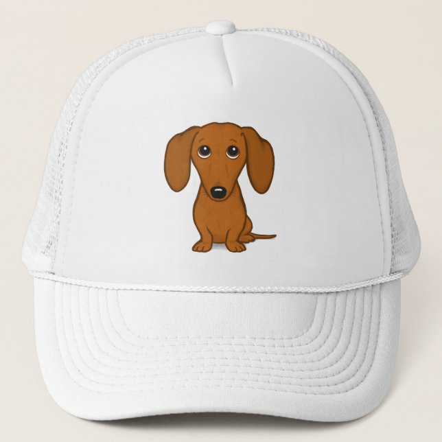 Cute Red Dachshund | Funny Cartoon Wiener Dog Trucker Hat (Front)