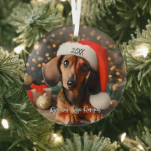 Cute Red Dachshund Puppy with Santa Hat