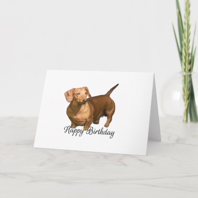 Cute Red Dachshund wishes Happy Birthday  Card (Front)
