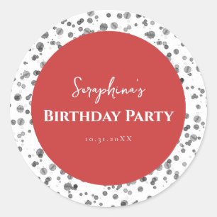 Cute Red Dalmatian Birthday Party Classic Round Sticker