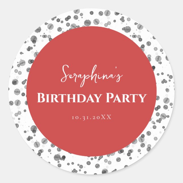 Cute Red Dalmatian Birthday Party Classic Round Sticker (Front)