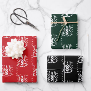Cute red dark green black white candles Christmas Wrapping Paper Sheet