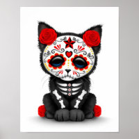 Cute Red Day of the Dead Kitten Cat, white