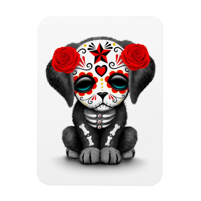 Cute Red Day of the Dead Puppy Dog White Magnet (Vertical)