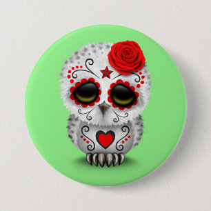 Cute Red Day of the Dead Sugar Skull Owl Green 7.5 Cm Round Badge