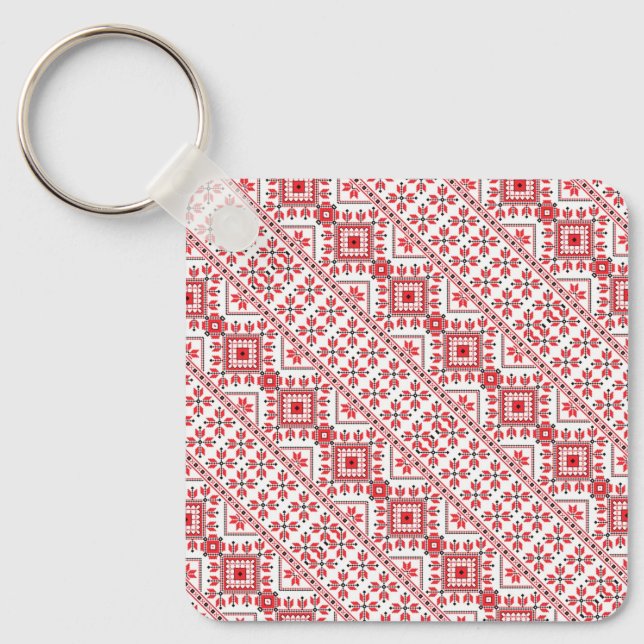 Cute red decorative ukrainian patterns design key ring (Front)