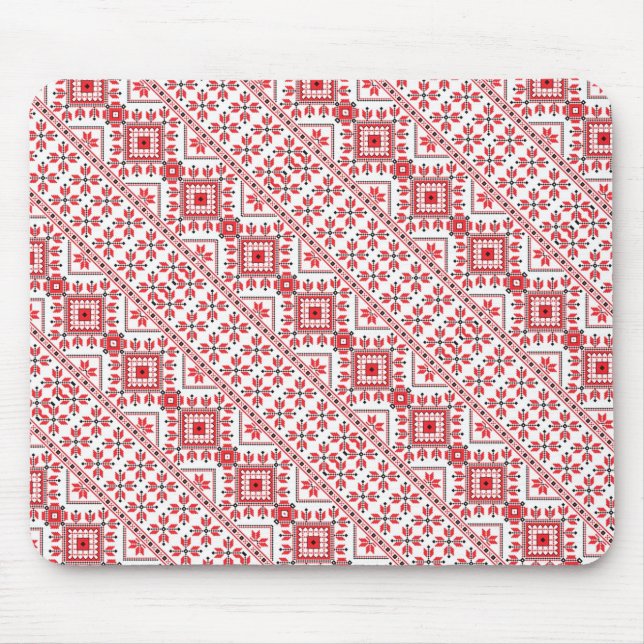 Cute red decorative ukrainian patterns design mouse mat (Front)