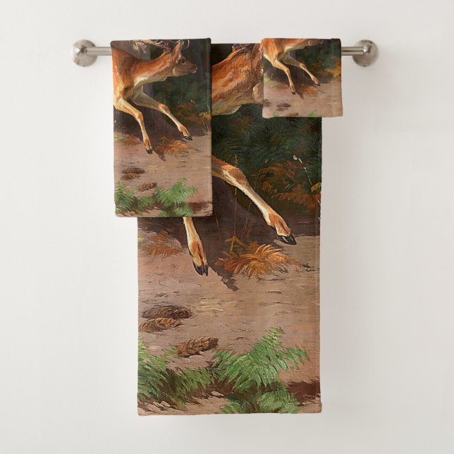 Cute Red Deer In The Forest Bath Towel Set (Insitu)