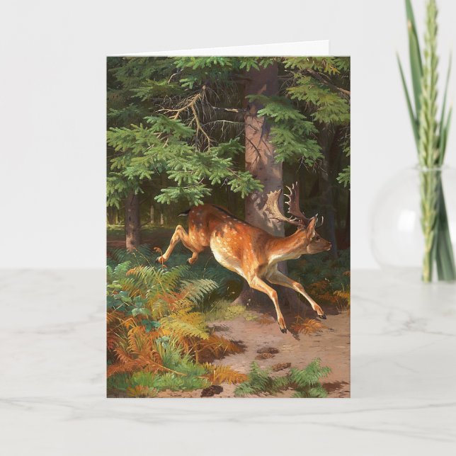 Cute Red Deer In The Forest Blank Card (Front)