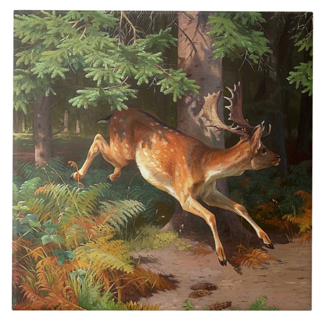 Cute Red Deer In The Forest Tile (Front)