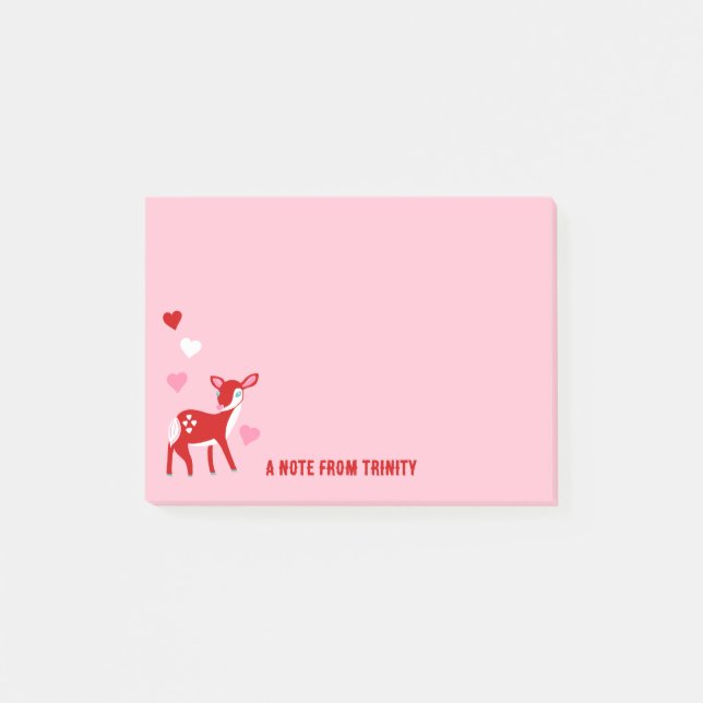 Cute Red Deer Valentine's Day Custom Message Post-it Notes (Front)