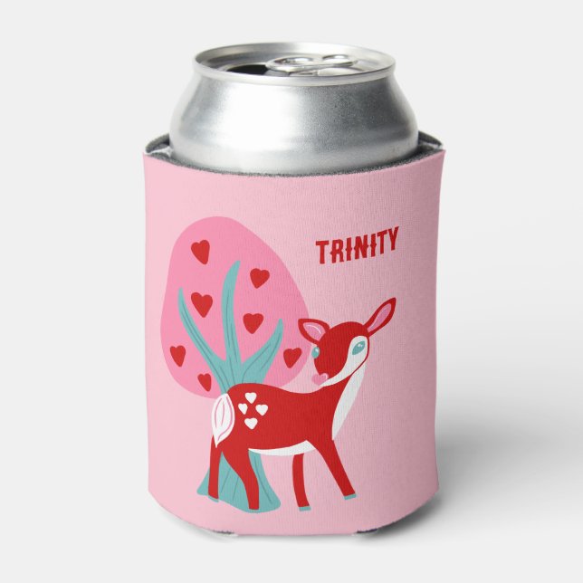 Cute Red Deer Valentine's Day Personalised Can Cooler (Can Front)