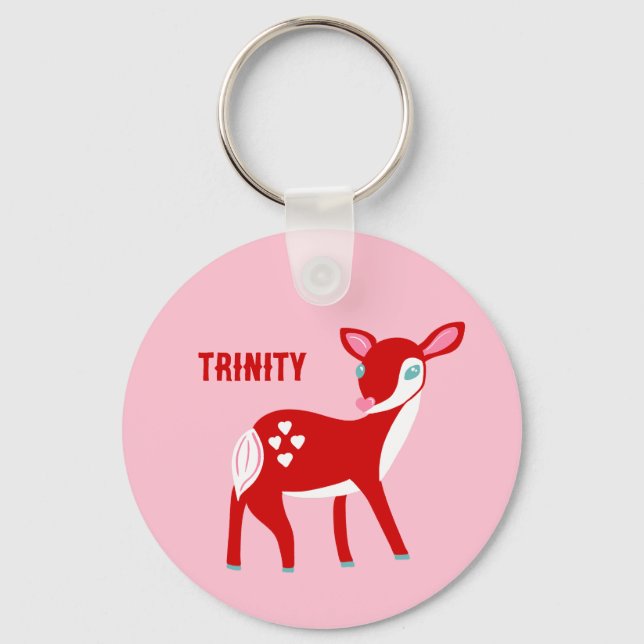 Cute Red Deer Valentine's Day Personalised Key Ring (Front)