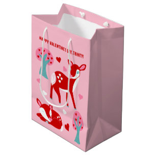 Cute Red Deer Valentine's Day Personalised Medium Gift Bag