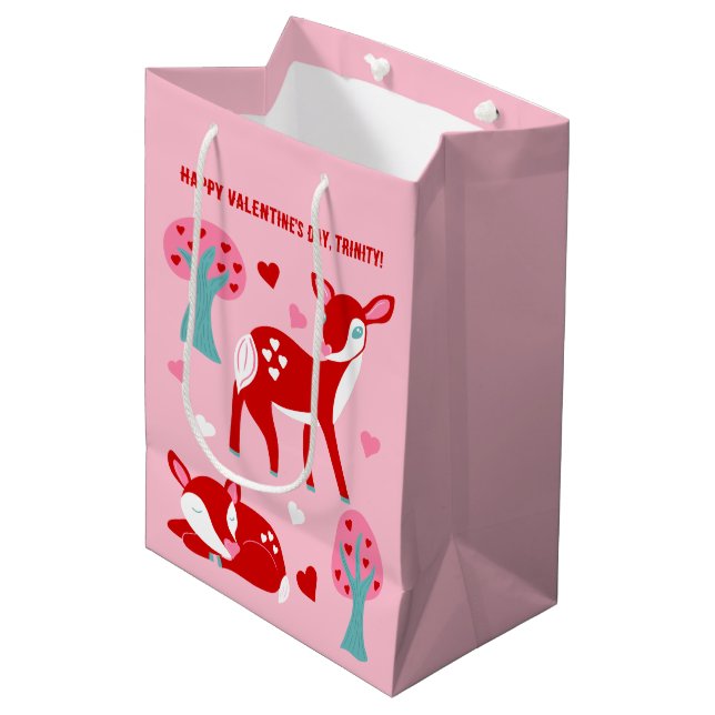 Cute Red Deer Valentine's Day Personalised Medium Gift Bag (Front Angled)