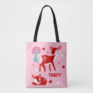 Cute Red Deer Valentine's Day Personalized Tote Bag