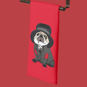 Cute Red Detective Sherlock Pug Hobo  Tea Towel