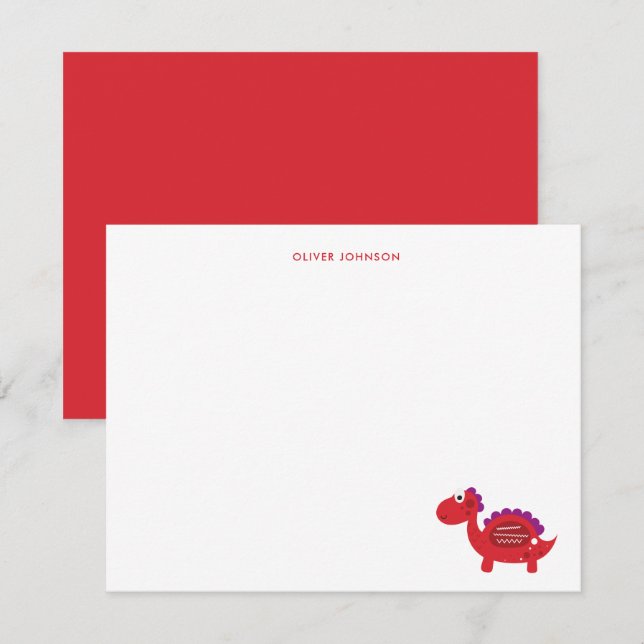 Cute Red Dinosaur Kids thank you  Card (Front/Back)