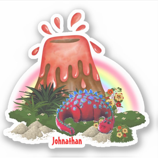 Cute red dinosaur volcano rainbow flower (Front)