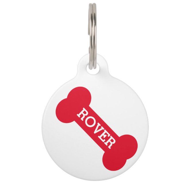 Cute Red Dog Bone - Personalised Pet Tag (Front)