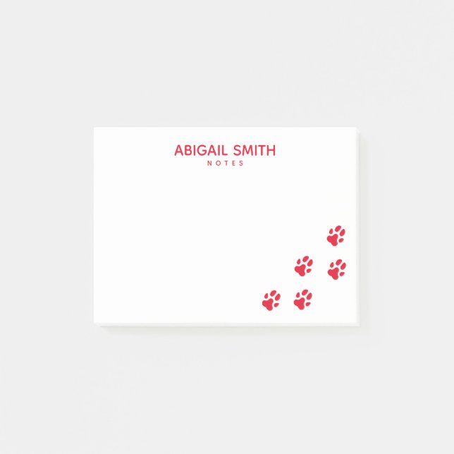 Cute Red Dog Paw Prints - Personalised Post-it Notes (Front)