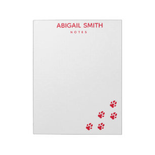 Cute Red Dog Paw Prints - Personalized  Notepad