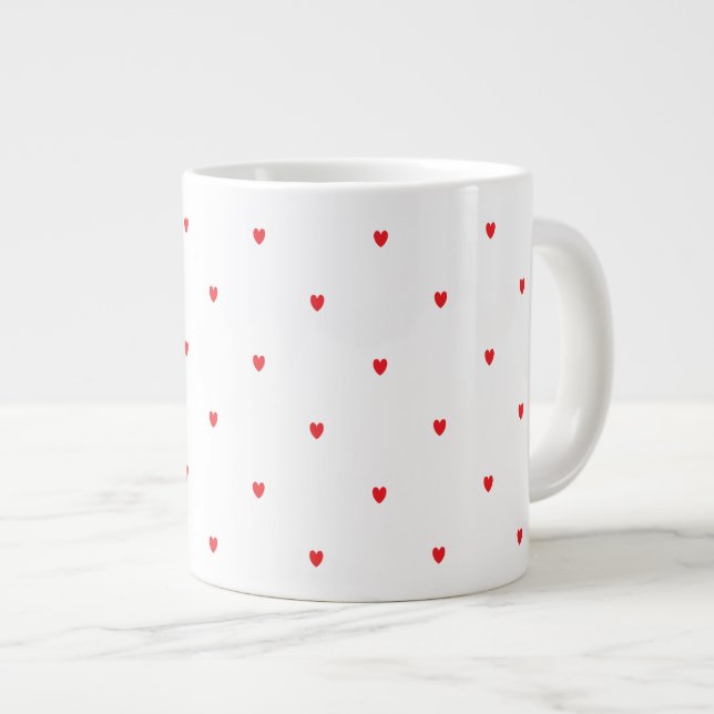 Cute Red Doodle Hearts White Classy Elegant Trendy Large Coffee Mug (Front Right)