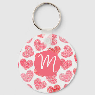 Cute Red Doodled Heart Valentine's Day Monogram Key Ring