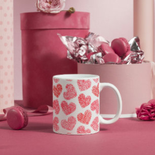 Cute Red Doodled Heart Valentine's Day Pattern Coffee Mug